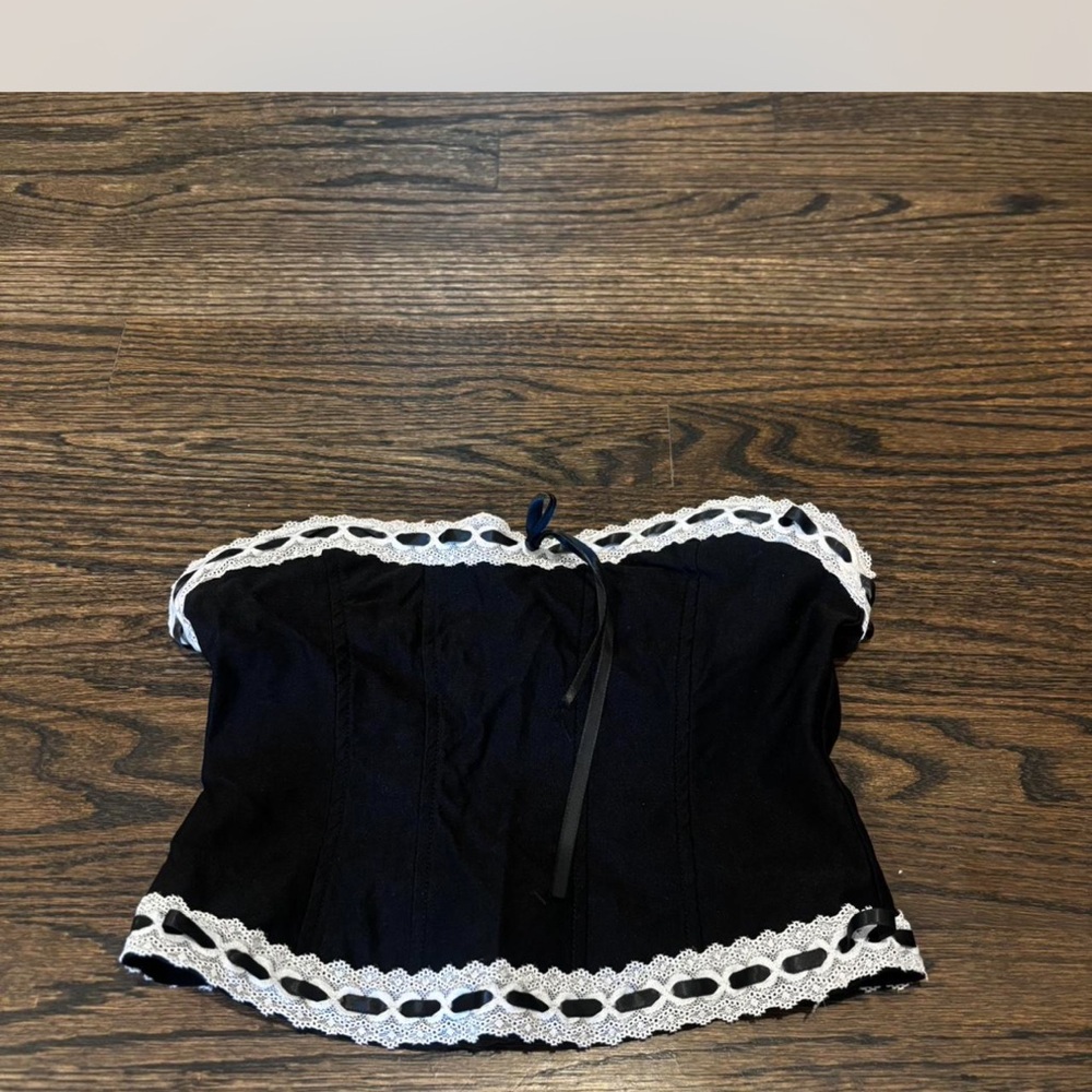 Motel Rocks Black and White Tie Front Bustier Crop Top